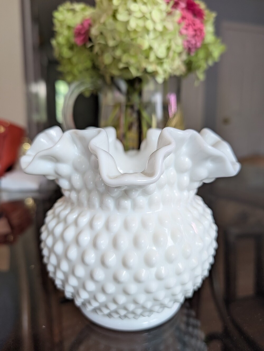 Vintage White Hobnail Milk Glass Vase.